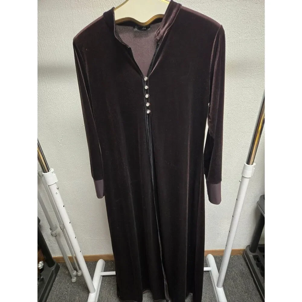 Abaya S&S Velvet Longline Jeweled Button-Front Deep Plum